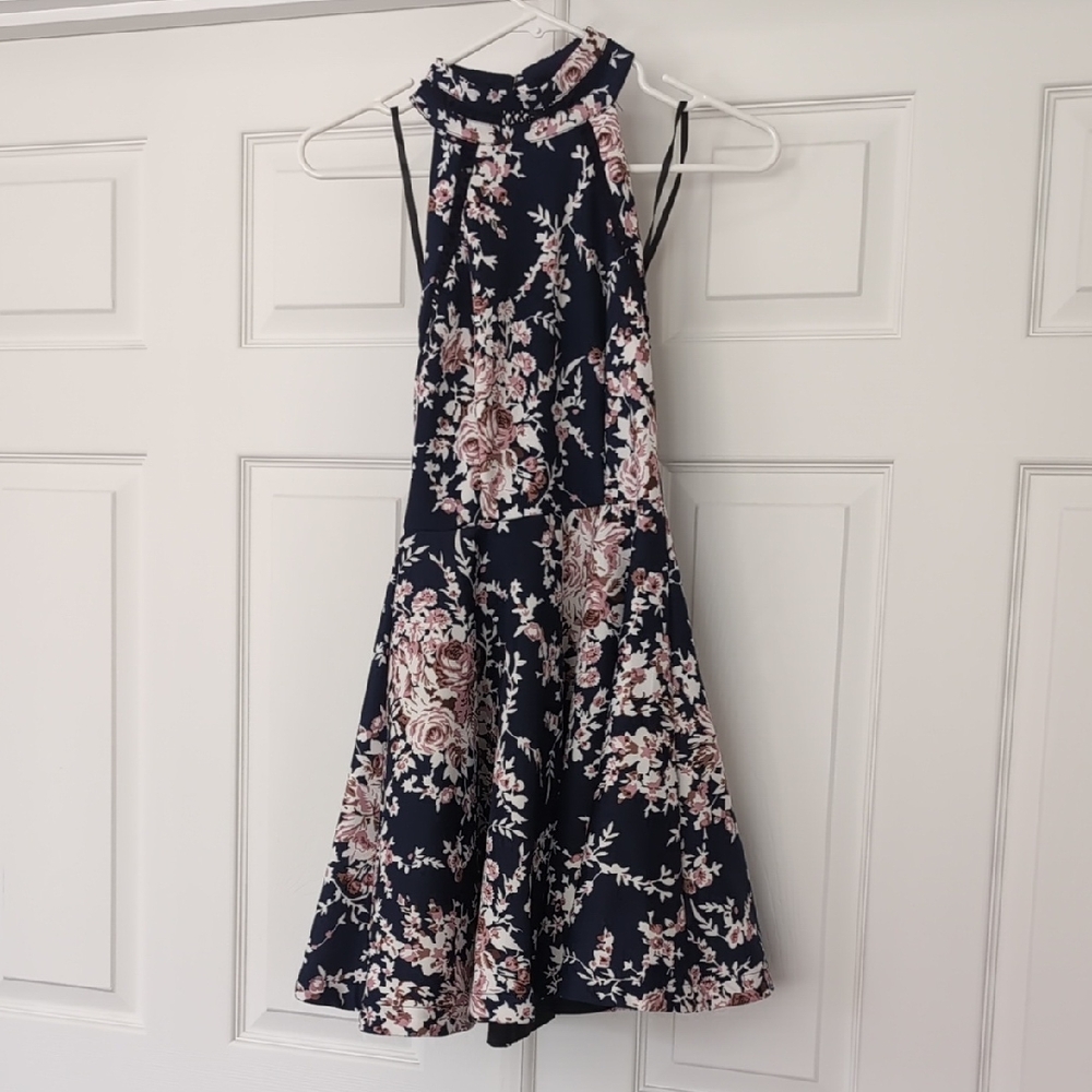 B Darlin Navy Floral Backless Dress